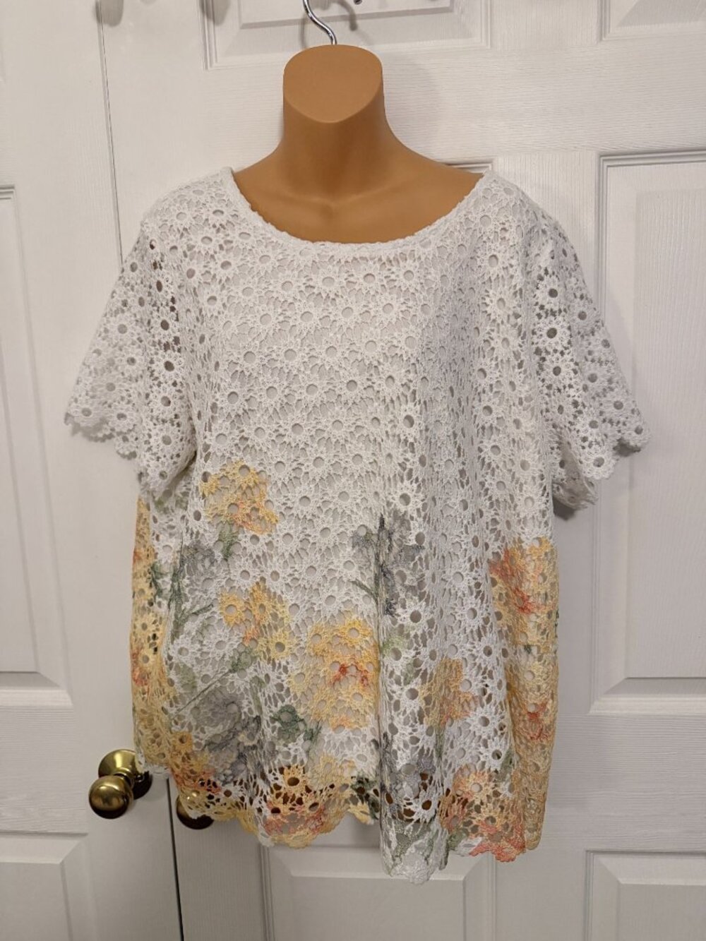 Alfred Dunner Womens Floral Lace Short Sleeve Shirt XL